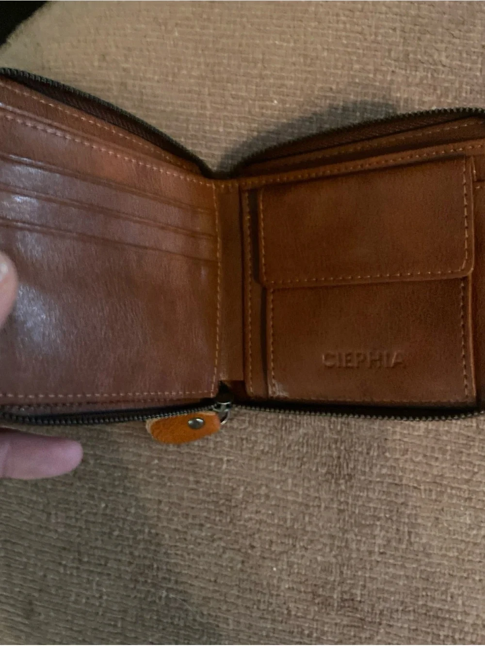 Genuine Brown Leather Zip Card Wallet for Men